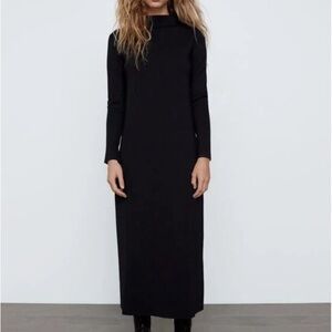 ZARA WOMAN HIGH NECK LONG LIMITED EDITION KNIT DRESS BLACK NWT size L
